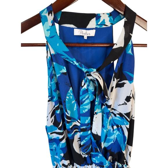 PARKER Diane Surplice Wrap Dress Mini Blue Gardenia Abstract Sz Medium Romantic - Picture 4 of 10
